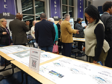 woman looking at table
